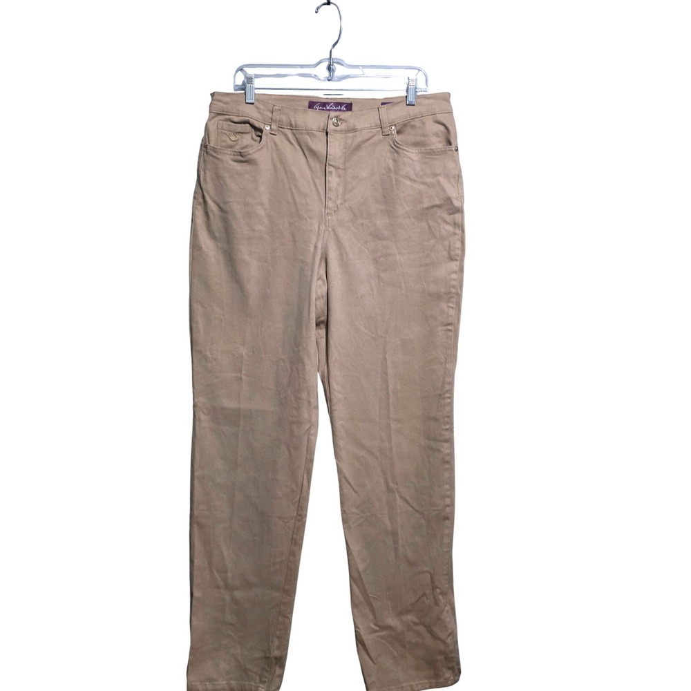 Gloria Vanderbilt Amanda Womens High Rise Tapered Leg Khaki Pants Tan Size 14
